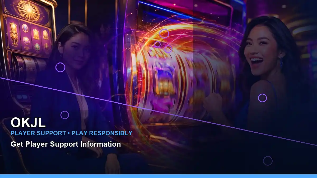 OKJL fantasy online slot game artwork featuring an adult casino host in a close-up left-side composition